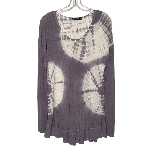 T*PARTY Lavender + White Tie-Dye Sheer Ruffle Hem Long Sleeve Tunic Size Large - Picture 1 of 7